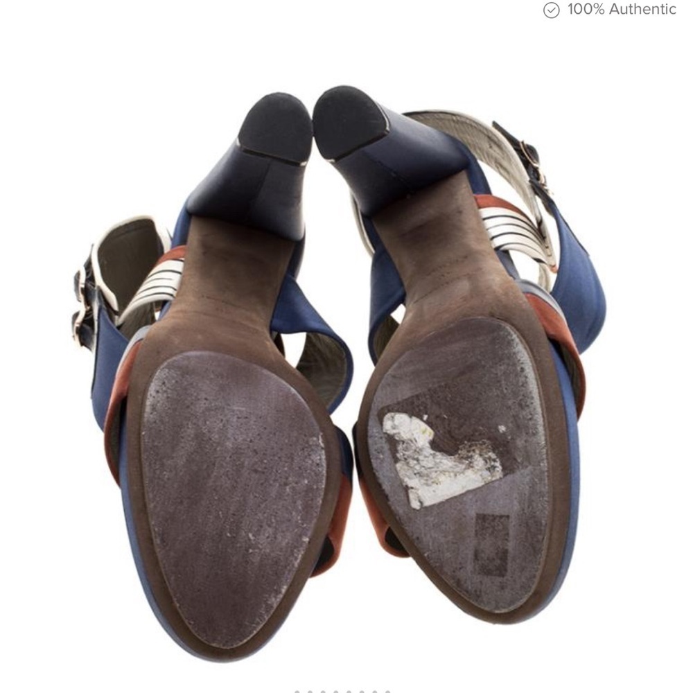 BALENCIAGA PARIS Blue and Bronze Satin Platform Women's Heels sz 36 - Picture 14 of 15